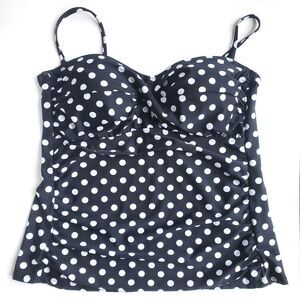 Collections by Catalina Tankini Swim Top Size L 12-14 Bandeau Black Polka Dot